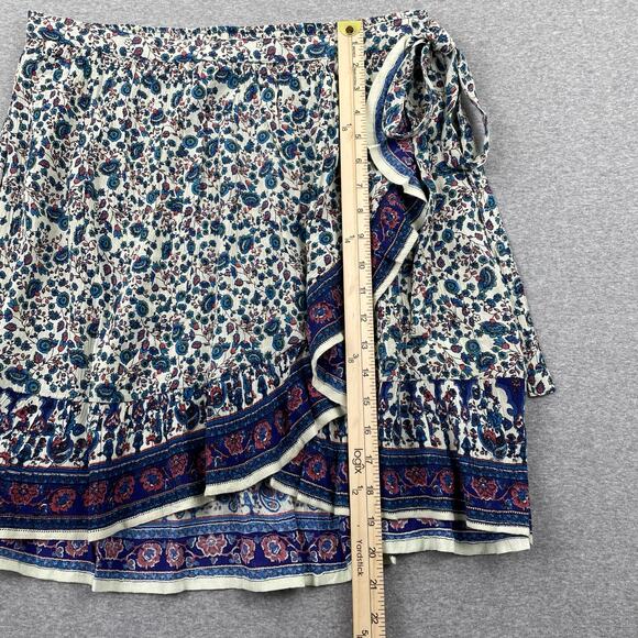 BILA Wrap Mini Skirt Large Blue Paisley Floral Western Cowgirl Lightweight Boho - Picture 5 of 15